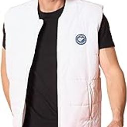 Men White Sleeveless Solid Mock Neck Jacket-picture-19