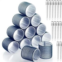 Spoken jumbo Hair Curlers Rollers, 24Pcs Set with 12 Hair Curlers Self Grip Holding Rollers and 12 Stainless Steel Duckbill Clips for Long Medium Short Thick Fine Thin Hair Bangs Volume (Blue)-image-24