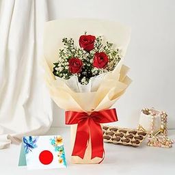 EG2i Stunning Beauty – One Side Bouquet of 6 Red Roses with Cream Paper Wrapping, Red Ribbon Bow – Gifts for Birthday, Anniversary, Love, Valentine, Girlfriend & Boyfriend – Same-Day Delivery-image-36