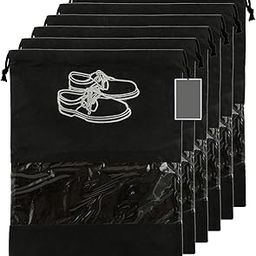 Shoe Cover/String Bag Organizer|Shoe Print & Non Woven Material | Transparent Window | Size 43 x 30 Cm, Pack of 6 (Black)-picture-55