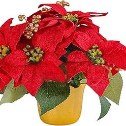 MERISHOPP Potted Red Poinsettia Christmas Artificial Red Poinsettia Plant for Tabletop| Artificial Flower Bouquet | Floral Décor for Home-image-37