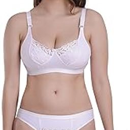Women Non Padded Cotton Apple Net Self Design Bra Panty Set Lingerie Set-(White) (30)-11