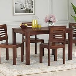 Loonart Solid Sheesham Wood 4 Seater Dining Set for Dining Room | Hotel | Restaurant (Finish Color - Walnut, Do It Yourself)-120