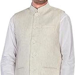 Classic Egyptian Linen Blend Khaadi-Slub Premium Nehru Jacket, Regular Fit | Casual Ethnic Wear | Perfect For Occasions | Satin Lining | 120 Gsm Fusing On Front & Back-image-42