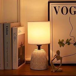 HOME ELEMENTS Ceramic Table Lamp, Modern Bedside Night Light for Bedroom Living Room, Study Lamp, Reading Desk lamp, Nightstand Lamp with White Fabric Shade, Home Decor Items (White)-8