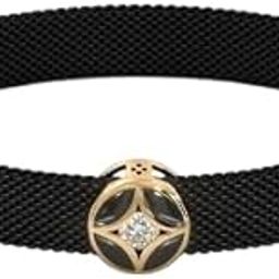 Black Mesh Bracelet,Silver with Gold Plated Charm, Lab Grown Diamond, Stylish Adjustable Wristwear-image-91