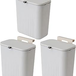 Sooyee 3 Pack 12L Kitchen Compost Bin for Counter Top or Under Sink, Hanging Small Trash Can with Lid for Cupboard/Bathroom/Bedroom/Office/Camping,Compost Bucket White-31