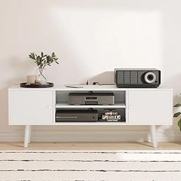 ND INTERNATIONAL Modern TV Stand Entertainment Unit White Media Console with Storage Shelves, Cabinet Doors Solid Wood Legs – Stylish TV Cabinet for Living Room, Bedroom, or Office Décor-image-43