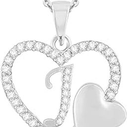 Love Heart Pendent "J" Letter Silver Gold Plated for Girls Women Men Unisex Couple Alphabet Pendant in American Diamond Jewellery Set alphabet Cubic Zirconia Brass Chain Pendant-picture-16