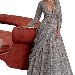 Woman's Grey lehenga choli in soft net-image-12
