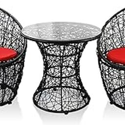 UF Outdoor Rattan Wicker Patio Furniture Set Balcony Bistro Chairs and Coffee Table for Garden, Terrace Porch (Black & Red)-image-42