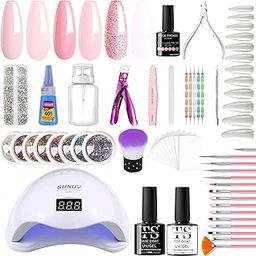 THR3E STROKES Moonstone Nail Extension Kit - 6 Gel Polishes (7.5ml) | 48V UV Nail Lamp | 500 Stiletto Nail Tips & Rhinestones | Professional Nail Art Tools | Base & Top Coat | DIY & Salon Use (MOONSTONE KIT) (FAIRYLOVE 89)-22