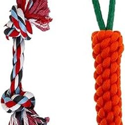 WOOF N PLAY - WNP Pets Durable and Non Toxic Combo Pack - Carrot Rope Toy/Two Knotted Rope Toy Ideal for Dental Cleaning Dogs and Puppies Color As Vary (Pack 2)-image-58