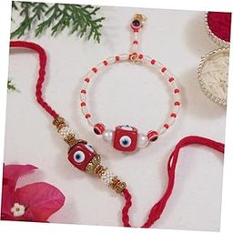 Enamel Evil Eye Bhaiya Bhabhi Lumba Rakhi Set With Roli Chawal for Brother/Bro/Men with Rakshabandhan Card-image-95