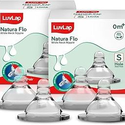 LuvLap Anti-Colic Natura Flo Teat/Nipple for Wide Neck Bottle,4pcs Slow Flow, 0m+, Made of Soft & Flexible Silicone, Ergonomic shape, Mimics breastfeeding, leak proof, BPA Free, comes with sturdy base-2