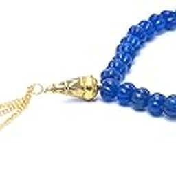KGN GEM, Beautiful Natural Blue Quartz Gemstone TASBIH, 10MM 33 Round Beads, Golden Imaam Plain Prayer TASBIH, Faith and Love, for Women and Men,-image-38
