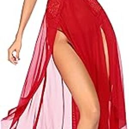 Women Lingerie Deep V Neck Nightwear One Piece Sexy Nightgowns Mosaic Lace Mesh Dress-56