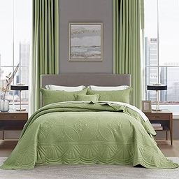 DaisyHuang Oversized Bedspread - King Size Bedding Cover - Modern & Contemporary Coverlet Set, Real Stitching, Reversible, Lightweight, 5 Piece, Sage Green-image-62
