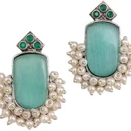 STUD STORY Oxidized Stud Earrings with Pearl- Handmade Silver Replica Brass Earrings in Antique Silver Finish for Girls & Women without mention the color-image-41