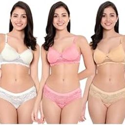Women Cotton Lace Bra and Panty Set | Bra Panty Set Non-Padded Wire Free | Bra Panty Full Coverage for Women. || Cup - B-image-40