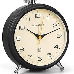 ABOUT SPACE Metal Alarm Clock-Analog Silent Vintage Clock,Alarm Clock for Heavy Sleepers-Battery Powered Table Clock for Study Table Home Office Bedroom-Black (Battery Not Included)-13 Cm Black-image-24