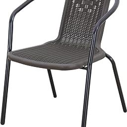 Creative Outdoor Stackable Rattan Chair, Brownish Wicker Seat with Black Metal Frame, Garden Patio Furniture | (Pack of 1)-image-22