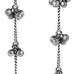 Oxidised Collection Silver Plated Flower Detailing & Ghungroo Beaded Contemporary Shoulder Duster Drop Earrings for Women & Girls, Ideal for Festive & Special Occasions-2