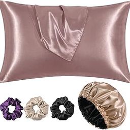 Women's Satin Silk Bonnet for Hair with 2 Satin Pillowcase and 3 Premium Scrunchies, Adjustable Silk Hair Cap for Sleeping, Satin Bonnet for Curly Hair with Ribbon Tie Band-12