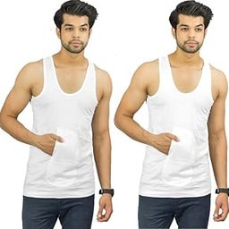 White Combed Cotton Fabric Sleeveless Pocket Vest for Men(Pack of 2)-image-30