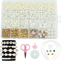 PATPAT® 720Pcs DIY Bracelet Necklace Making Beads Kit for Kids and Adults Mermaid Themed DIY Jewelry Making Pearls Beads Spacer Beads Assorted White Beads, Charms, Accessories, With Storage Box-picture-23