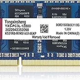 Yongxinsheng DDR3 / DDR3L 8GB Laptop RAM 1600MHz PC3L/PC3-12800 SODIMM Non-ECC Unbuffered 1.35V/1.5V 2Rx8 Dual Rank 204 Pin CL11 Notebook Computer Memory Upgrade Module(Blue)-1