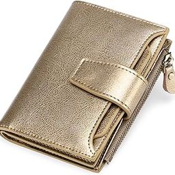 Womens RFID Proof Designer Blocking Soft Leather Small Compact Bifold Zipper Wallet Card Holder Wallet with ID Window (Bronze) Classic-image-46