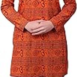 Cotton Blend Orange Om Printed Kurta for Men (Men's) Man-picture-10