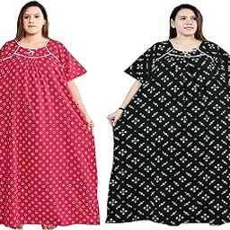 – Plus Size Cotton Printed Nighty Gown Maxi for Women | Combo Pack of 2 | Sizes 5XL to 10XL-image-78