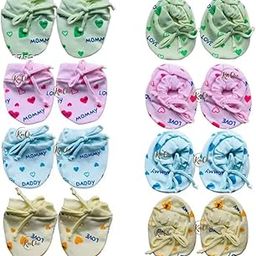 Newborn Baby Boy's & Girl's Soft Cotton Mittens and Booties Set/Soft Cotton Cloth Tying Knotted Kids Mittens and Booties (Multicolor, 0-6 Month) - Pack of 4-picture-30