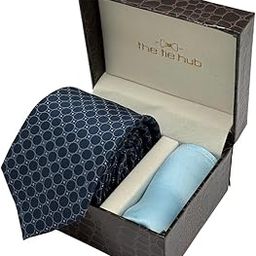 Navy Blue Geometric Necktie with Light Blue Pocket Square Combo for Men-picture-17