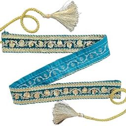 Beautiful Turqoise Coloured Belt with Golden Embroidery Work for Sarees, Gowns and Indo-Western Outfits-image-18