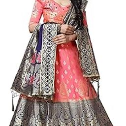 women's Banarasi silk Jacquard lehenga choli (free size and semi-stitched). (Gajari)-14