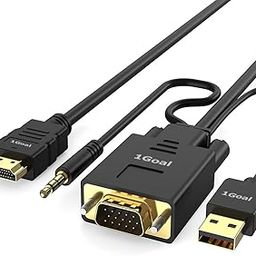 1Goal VGA to HDMI Cable with Audio, 1080P VGA to HDMI Adapter Cable VGA Computer/Laptop to HDMI Monitor/TV, Male to Male Converter Cord for Desktop Laptop Projector to Monitor HDTV, (6FT.)(Black)-26
