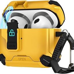 Tobfit case for AirPods 4 Case with Phone Stand, Secure Lock Case for Apple AirPods 4th Gen 2024, Compatible with MagSafe, Military Grade Protective Cover, Powerful Drop, Magnetic Lid, Yellow-image-86