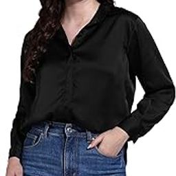 Women's Solid Oversized Satin Shirt-image-41