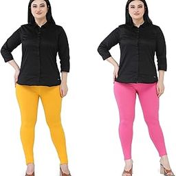 Premium Cotton Body Hugging Ankle Length Legging for Women, Soft and Comfortable Fabric with Elastic Closure, Free Size - Pack of 2pc (Fit Upto 25 to 32 Waist)- Yellow, Pink-image-64