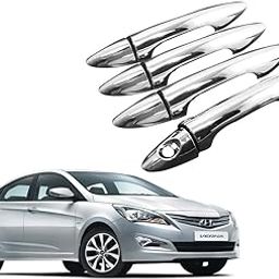 Auto E-Shopping Car Handle Latch Cover Scratch Guard Chrome Finish Front Rear Compatible for Verna Fluidic Set of 4 Pieces-0