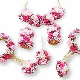 Home Handmade Haldi, Mehndi Jewellery set for Haldi, Baby Shower, Mehndi, Godbharai Set For Women/Girls. Floral Jewellery Set, Jewellery Gift (Pink)-image-61
