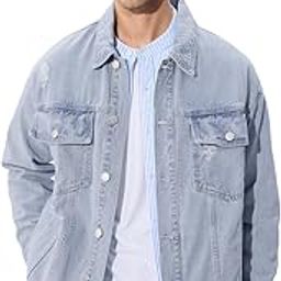 Denim Jacket: Arctic Men and Boys Long Sleeves Collared Neck Button Front Cotton Oversized Denim Jackets-22