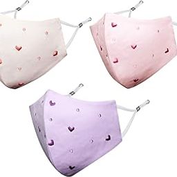 MASQ By Q-One Hearts 4 Layer, Reusable, with Ear Adjusters, Anti-Bacterial (BFE>99%) Embroidered Cotton Cloth Face Mask Combo for Women, Girls (Purple-Pink-Peach, Pack of 3)-11