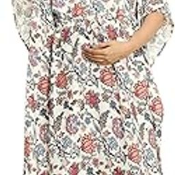 Women Rayon White Floral Multi Colour Feeding Maternity Kaftan Nighty-image-74