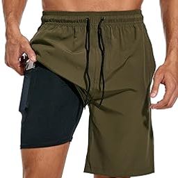 Mens Swim Trunks Quick Dry Bathing Suit 9 inch Inseam Board Shorts with Compression Liner and Zipper Pocket-image-29