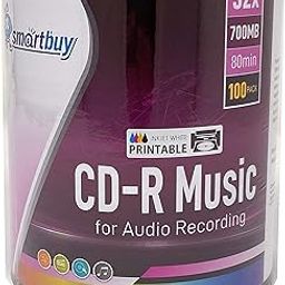 100 Pack Smartbuy Digital Audio CD-R Music 52X 700MB/80Min White Inkjet Hub Printable Blank Recordable Disc-picture-14