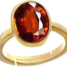 Gomed Gold Plated Ring 6.25 Ratti 5.00 Carat Natural and Certified Hessonite Garnet (Gomed) Astrological Gemstone Adjustable for Men and Women-18